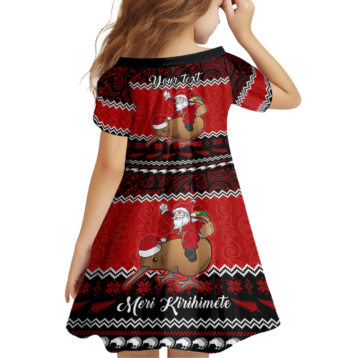Personalised New Zealand Christmas Family Matching Off Shoulder Short Dress and Hawaiian Shirt Kiwi Santa Claus Maori Meri Kirihimete LT9 - Polynesian Pride