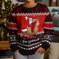 Personalised New Zealand Christmas Kid Ugly Christmas Sweater Kiwi Santa Claus Maori Meri Kirihimete LT9 - Polynesian Pride