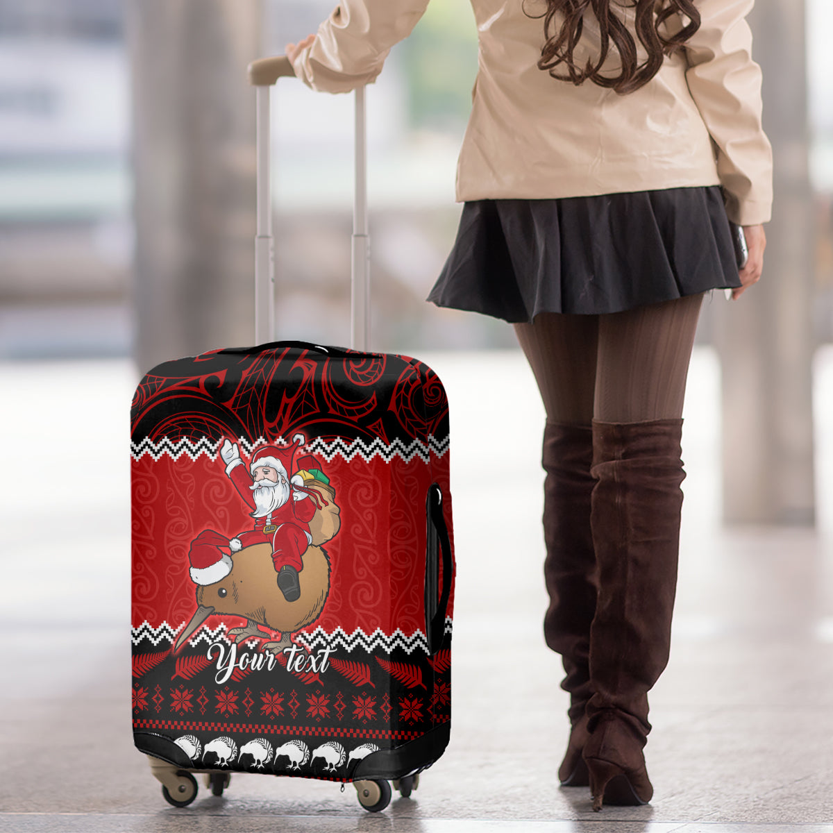 Personalised New Zealand Christmas Luggage Cover Kiwi Santa Claus Maori Meri Kirihimete LT9 - Polynesian Pride
