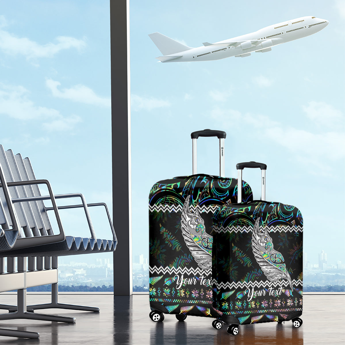 Personalised New Zealand Christmas Luggage Cover Maori Fern Manaia Meri Kirihimete with Papaua Shell LT9 - Polynesian Pride