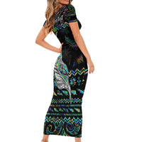 Personalised New Zealand Christmas Short Sleeve Bodycon Dress Maori Fern Manaia Meri Kirihimete with Papaua Shell LT9 - Polynesian Pride