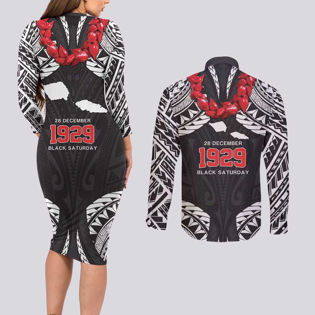 Samoa Black Saturday Couples Matching Long Sleeve Bodycon Dress and Long Sleeve Button Shirt Samoa mo Samoa with Black Ula Fala