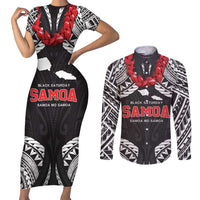 Samoa Black Saturday Couples Matching Short Sleeve Bodycon Dress and Long Sleeve Button Shirt Samoa mo Samoa with Black Ula Fala