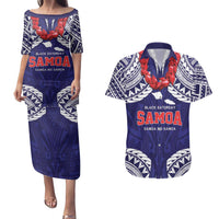 Samoa Black Saturday Couples Matching Puletasi and Hawaiian Shirt Samoa mo Samoa with Blue Ula Fala