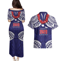 Samoa Black Saturday Couples Matching Puletasi and Hawaiian Shirt Samoa mo Samoa with Blue Ula Fala