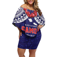 Samoa Black Saturday Family Matching Off Shoulder Short Dress and Hawaiian Shirt Samoa mo Samoa with Blue Ula Fala