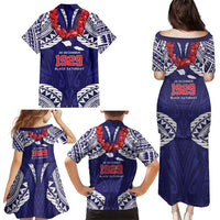Samoa Black Saturday Family Matching Puletasi and Hawaiian Shirt Samoa mo Samoa with Blue Ula Fala