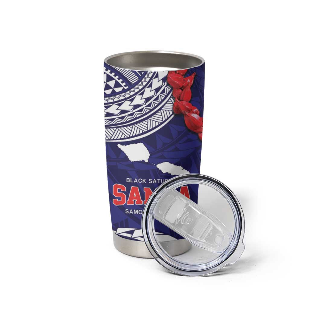 Samoa Black Saturday Tumbler Cup Samoa mo Samoa with Blue Ula Fala