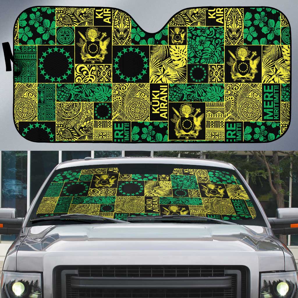Cook Islands Mere Kiritimiti Auto Sun Shade Pacific Patchwork Xmas Vibes LT9 Green - Polynesian Pride