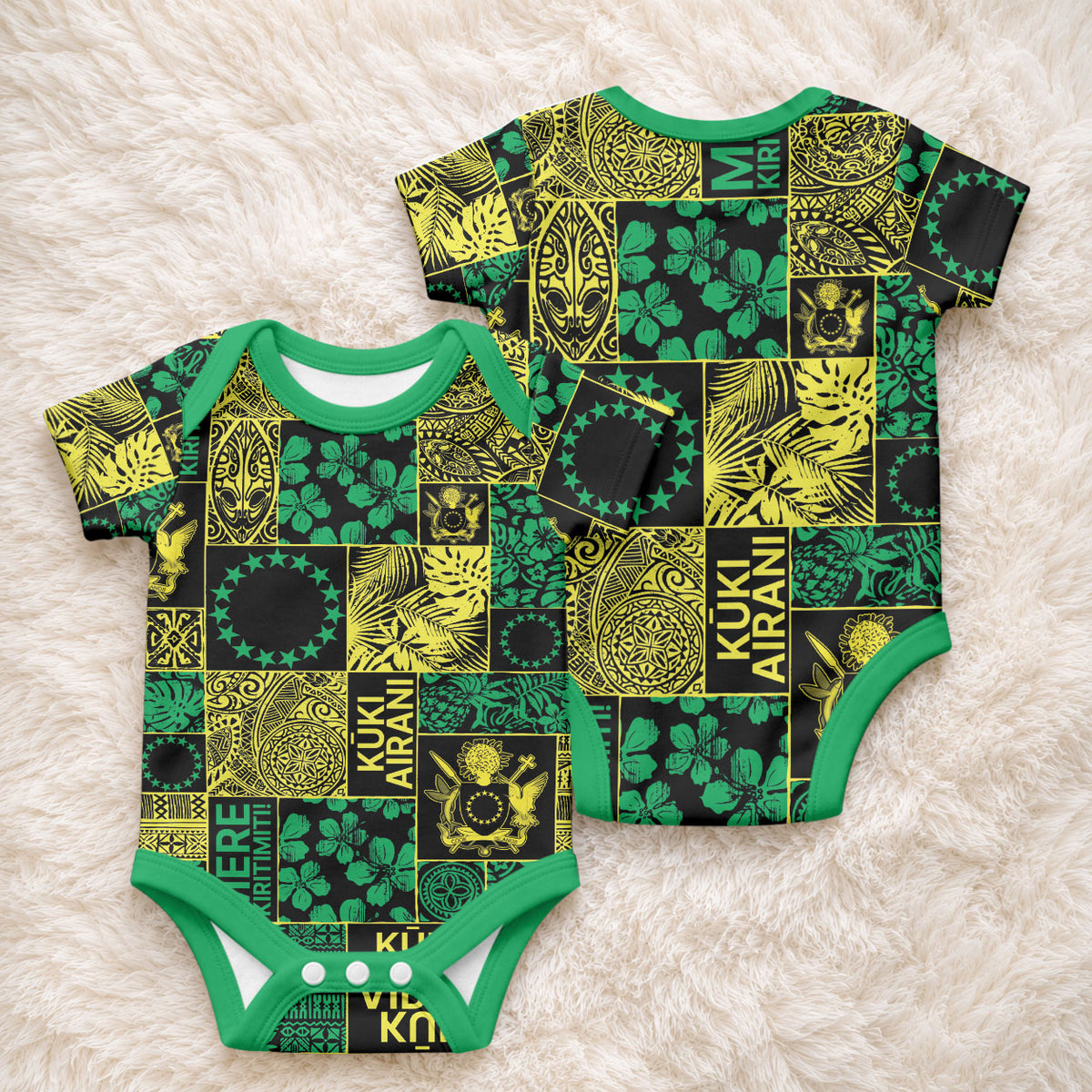 Cook Islands Mere Kiritimiti Baby Onesie Pacific Patchwork Xmas Vibes LT9 - Polynesian Pride