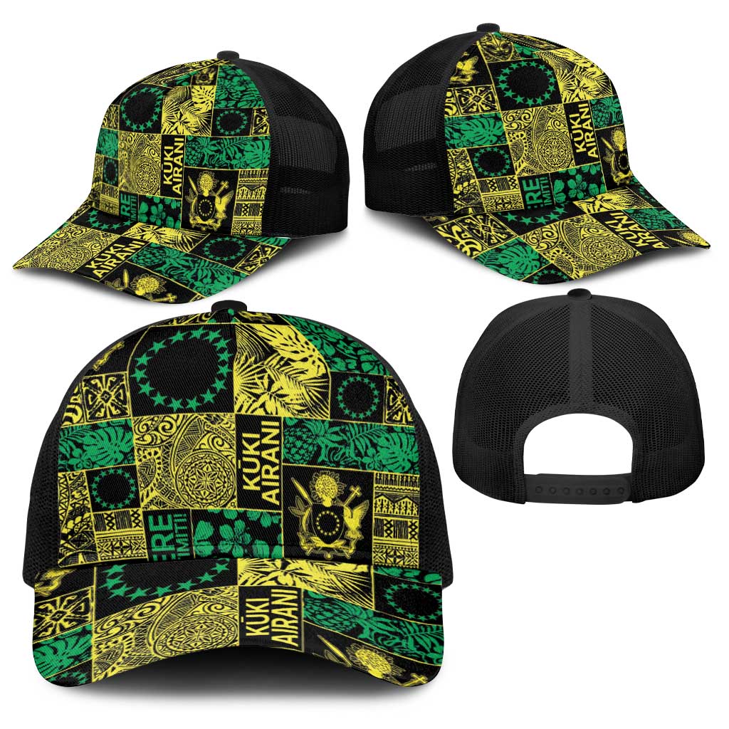 Cook Islands Mere Kiritimiti Baseball Net Cap Pacific Patchwork Xmas Vibes - Polynesian Pride