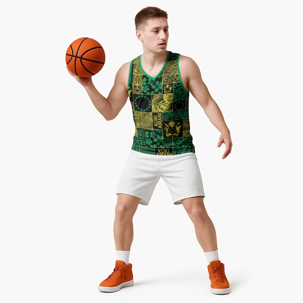 Cook Islands Mere Kiritimiti Basketball Jersey Pacific Patchwork Xmas Vibes - Polynesian Pride