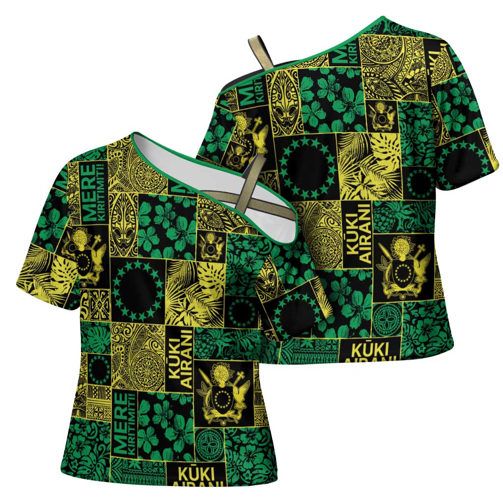 Cook Islands Mere Kiritimiti Cross Shoulder Shirt Pacific Patchwork Xmas Vibes LT9 - Polynesian Pride