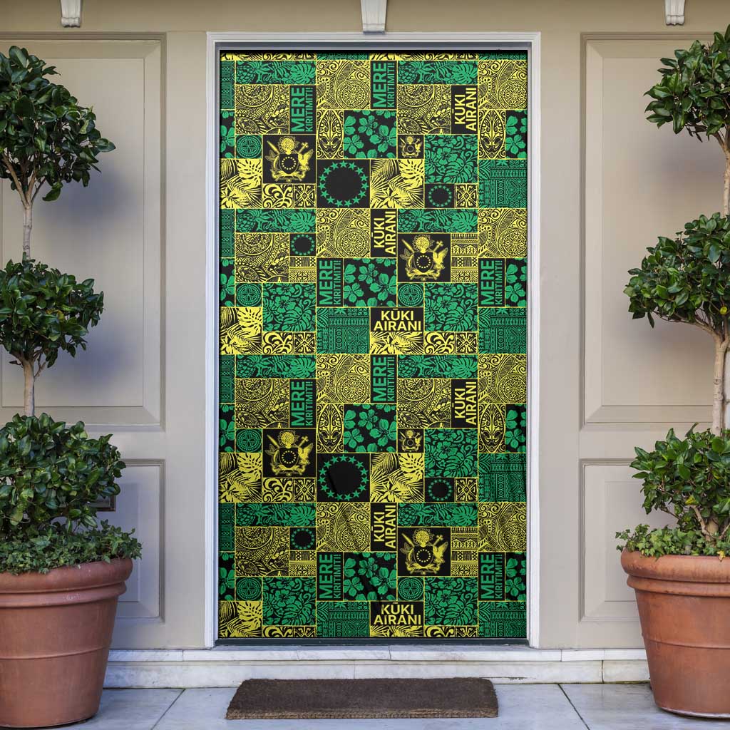Cook Islands Mere Kiritimiti Door Cover Pacific Patchwork Xmas Vibes LT9 Green - Polynesian Pride