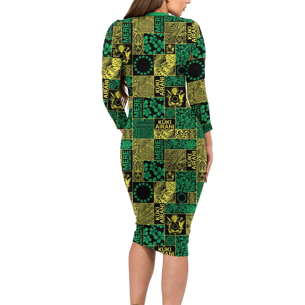 Cook Islands Mere Kiritimiti Family Matching Long Sleeve Bodycon Dress and Hawaiian Shirt Pacific Patchwork Xmas Vibes - Polynesian Pride
