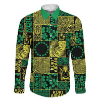Cook Islands Mere Kiritimiti Family Matching Mermaid Dress and Hawaiian Shirt Pacific Patchwork Xmas Vibes LT9 Dad's Shirt - Long Sleeve Green - Polynesian Pride