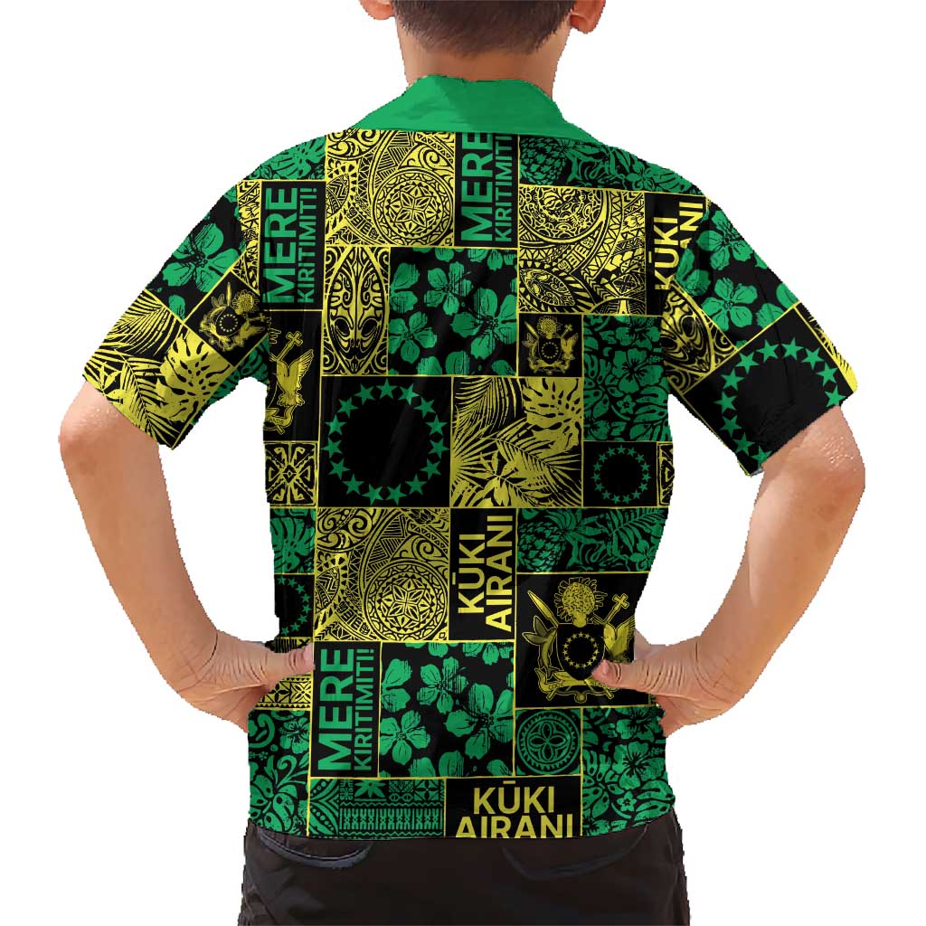 Cook Islands Mere Kiritimiti Family Matching Off Shoulder Maxi Dress and Hawaiian Shirt Pacific Patchwork Xmas Vibes - Polynesian Pride