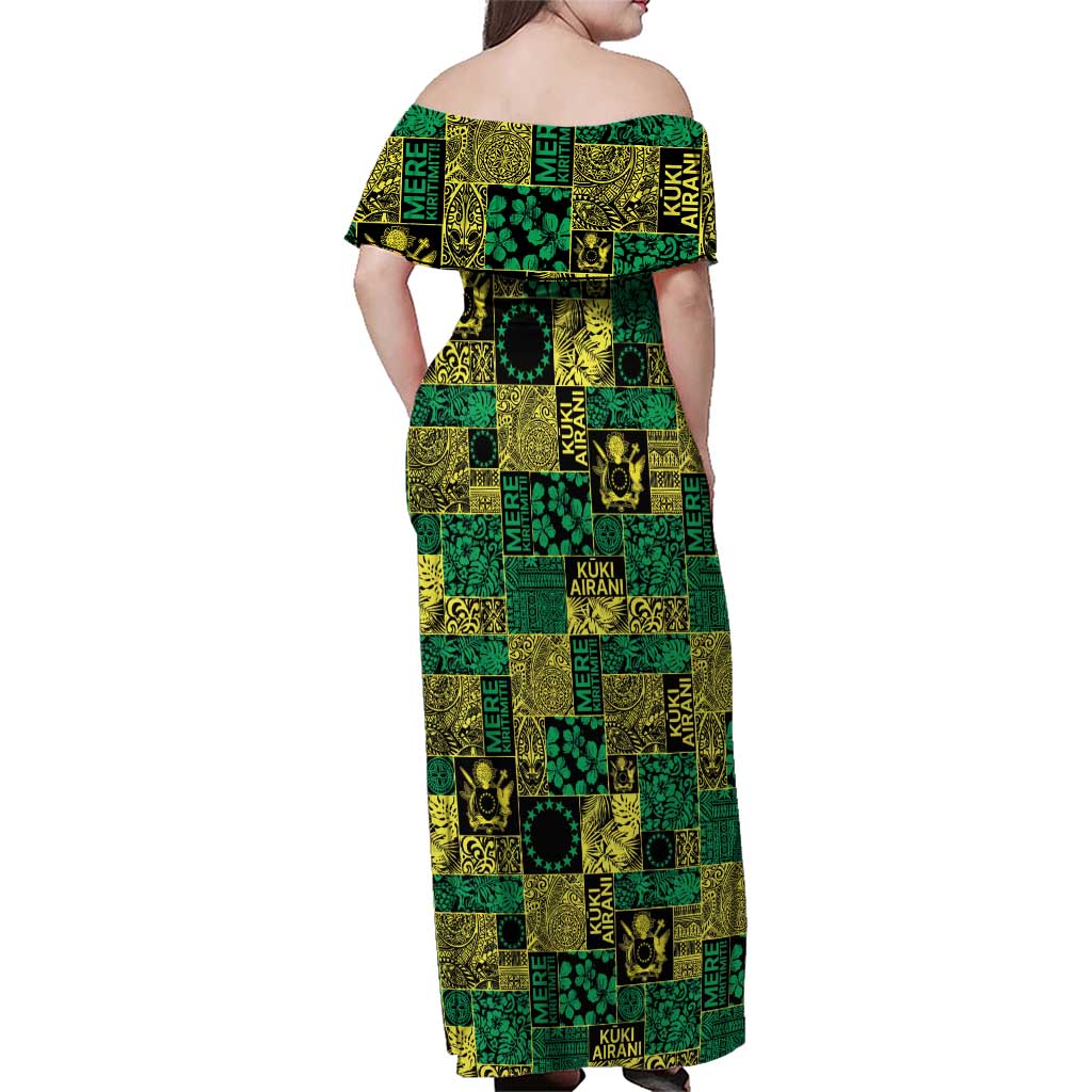 Cook Islands Mere Kiritimiti Family Matching Off Shoulder Maxi Dress and Hawaiian Shirt Pacific Patchwork Xmas Vibes - Polynesian Pride