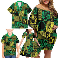 Cook Islands Mere Kiritimiti Family Matching Off Shoulder Short Dress and Hawaiian Shirt Pacific Patchwork Xmas Vibes - Polynesian Pride