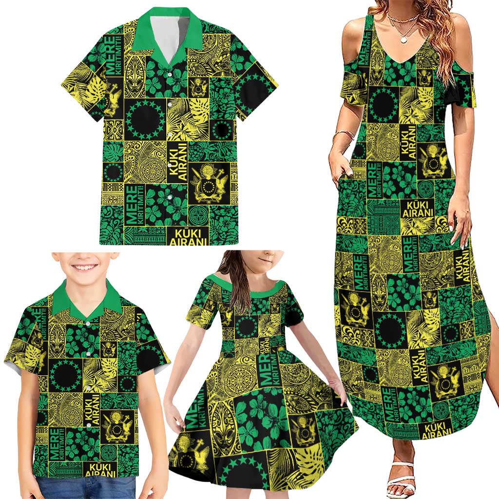 Cook Islands Mere Kiritimiti Family Matching Summer Maxi Dress and Hawaiian Shirt Pacific Patchwork Xmas Vibes - Polynesian Pride
