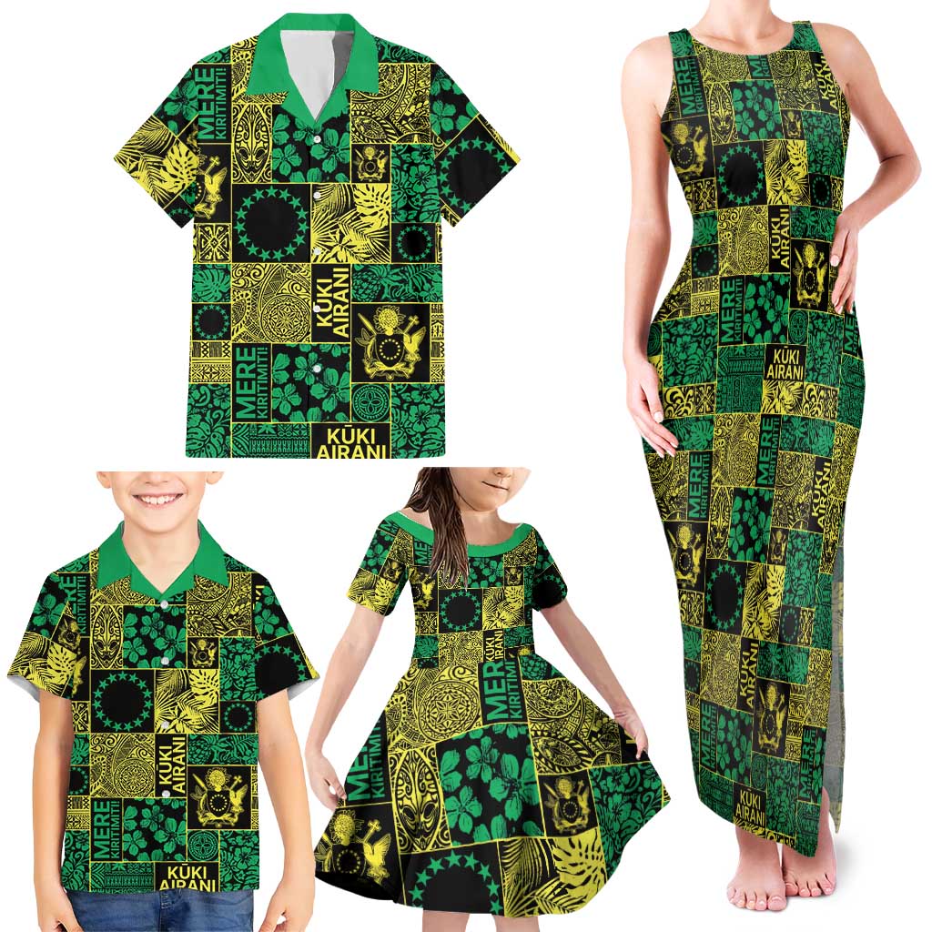 Cook Islands Mere Kiritimiti Family Matching Tank Maxi Dress and Hawaiian Shirt Pacific Patchwork Xmas Vibes - Polynesian Pride
