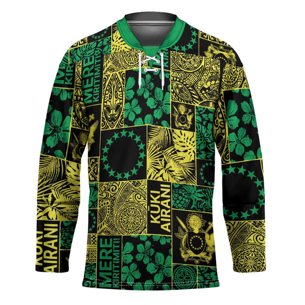 Cook Islands Mere Kiritimiti Hockey Jersey Pacific Patchwork Xmas Vibes LT9 Unisex Green - Polynesian Pride