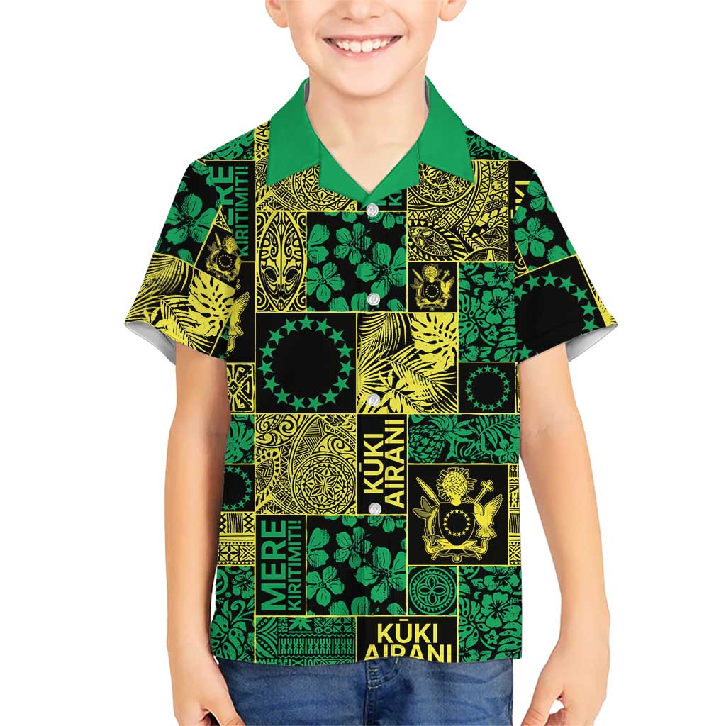 Cook Islands Mere Kiritimiti Kid Hawaiian Shirt Pacific Patchwork Xmas Vibes - Polynesian Pride