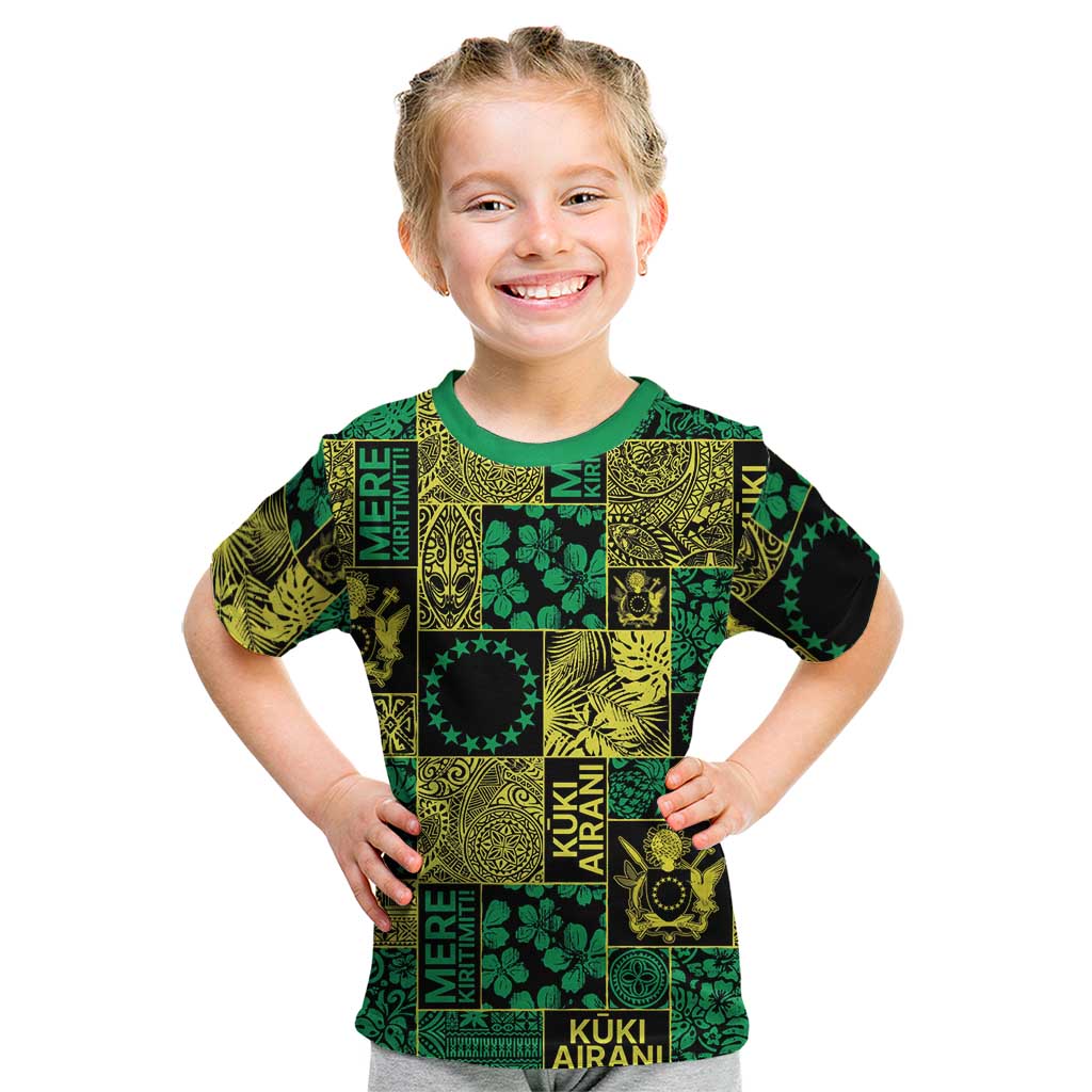 Cook Islands Mere Kiritimiti Kid T Shirt Pacific Patchwork Xmas Vibes - Polynesian Pride