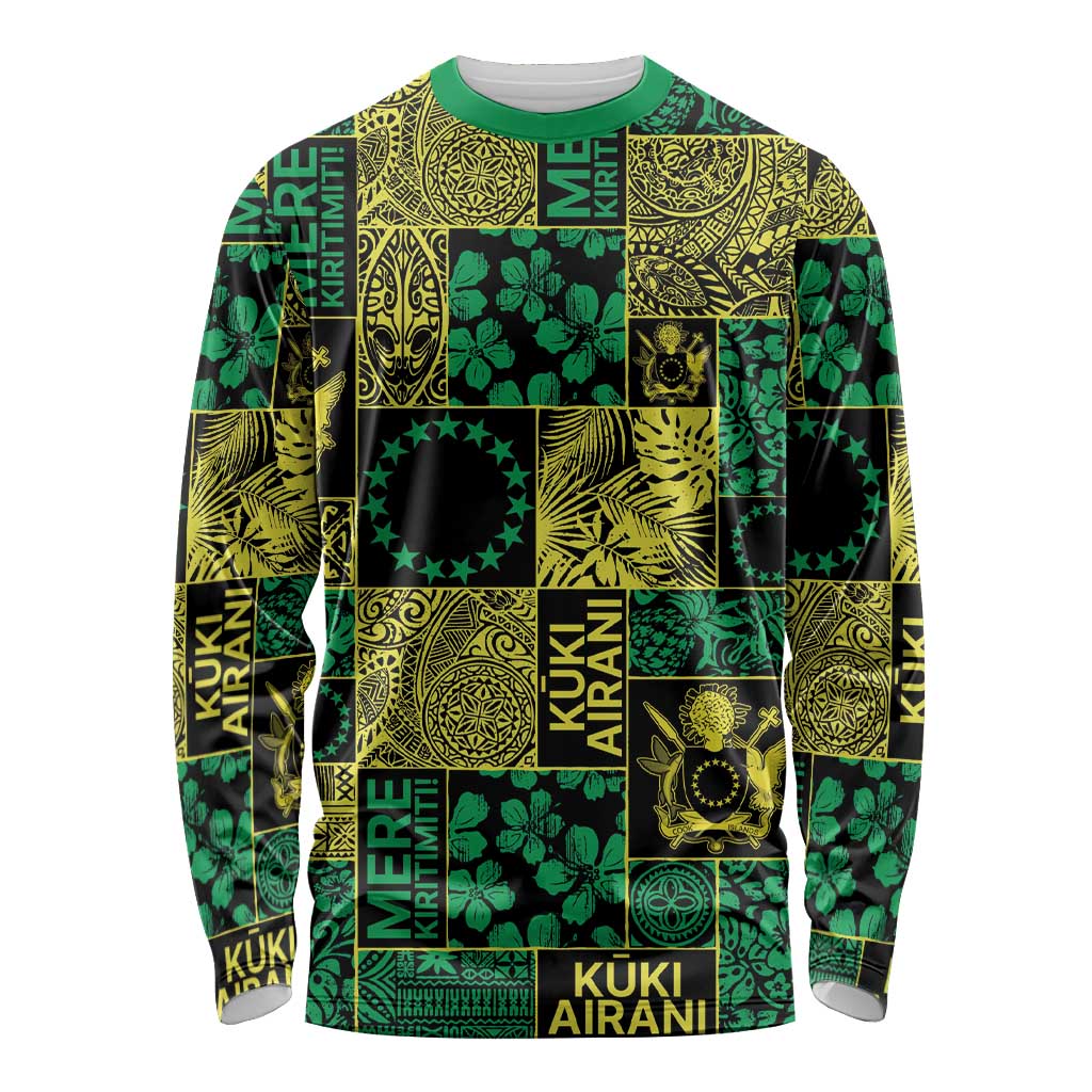 Cook Islands Mere Kiritimiti Long Sleeve Shirt Pacific Patchwork Xmas Vibes LT9 Unisex Green - Polynesian Pride