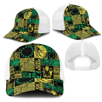 Cook Islands Mere Kiritimiti Mesh Trucker Cap Pacific Patchwork Xmas Vibes - Polynesian Pride