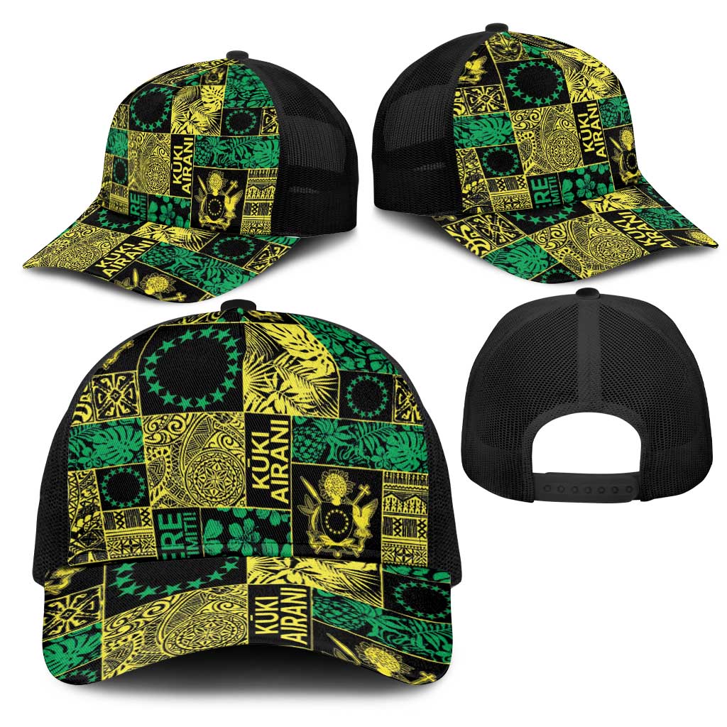 Cook Islands Mere Kiritimiti Mesh Trucker Cap Pacific Patchwork Xmas Vibes - Polynesian Pride