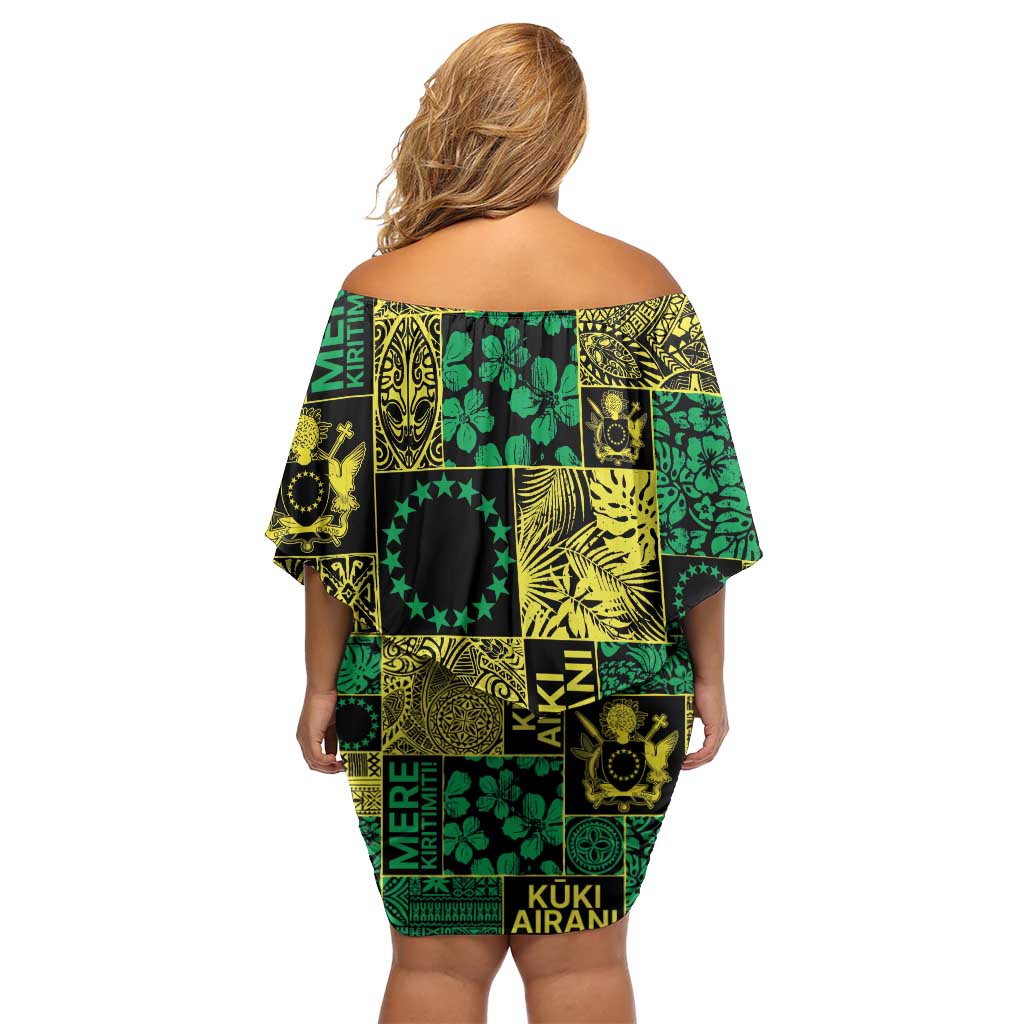 Cook Islands Mere Kiritimiti Off Shoulder Short Dress Pacific Patchwork Xmas Vibes - Polynesian Pride