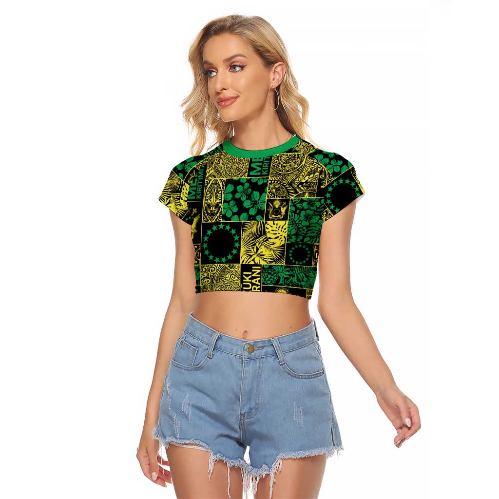 Cook Islands Mere Kiritimiti Raglan Cropped T Shirt Pacific Patchwork Xmas Vibes - Polynesian Pride
