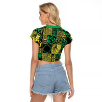 Cook Islands Mere Kiritimiti Raglan Cropped T Shirt Pacific Patchwork Xmas Vibes - Polynesian Pride