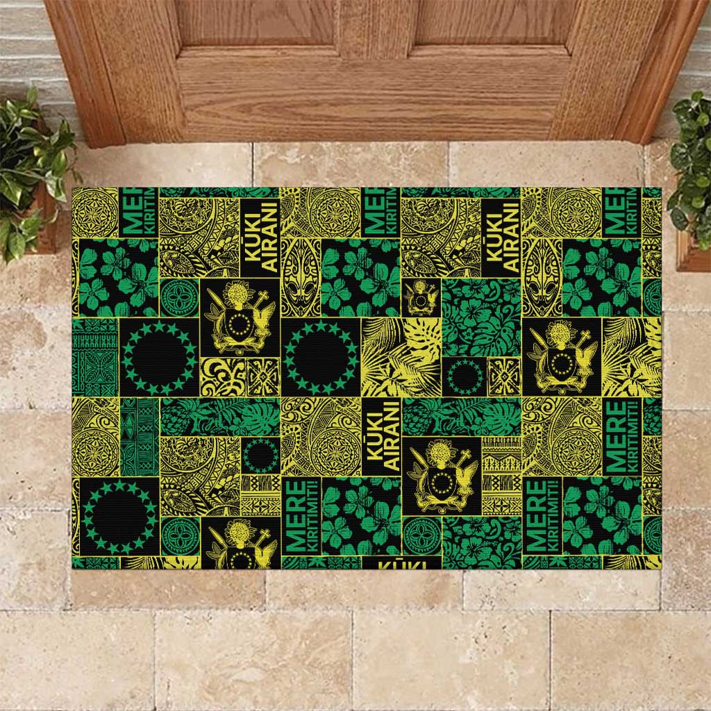 Cook Islands Mere Kiritimiti Rubber Doormat Pacific Patchwork Xmas Vibes LT9 Green - Polynesian Pride