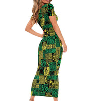 Cook Islands Mere Kiritimiti Short Sleeve Bodycon Dress Pacific Patchwork Xmas Vibes - Polynesian Pride