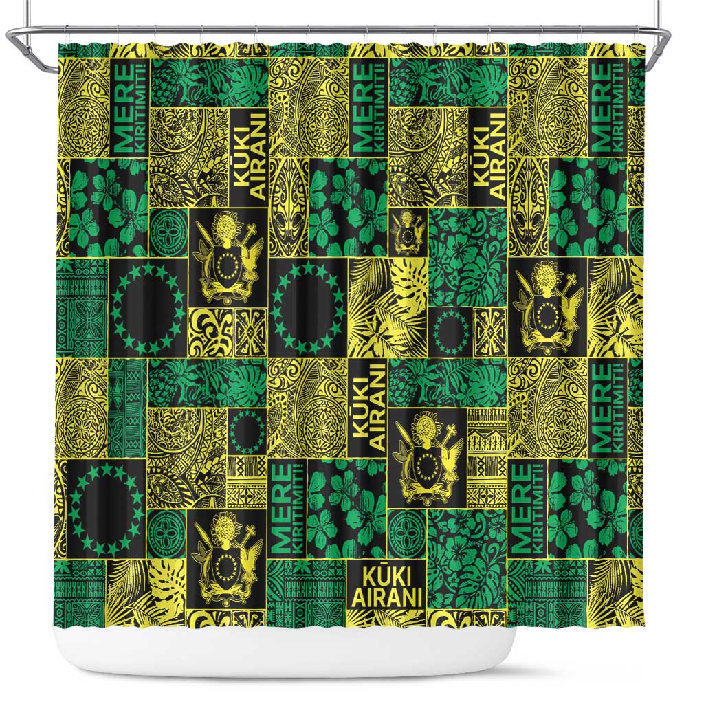 Cook Islands Mere Kiritimiti Shower Curtain Pacific Patchwork Xmas Vibes LT9 Green - Polynesian Pride