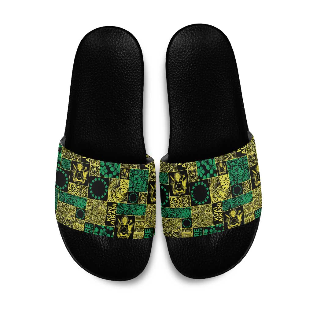 Cook Islands Mere Kiritimiti Slide Sandals Pacific Patchwork Xmas Vibes - Polynesian Pride