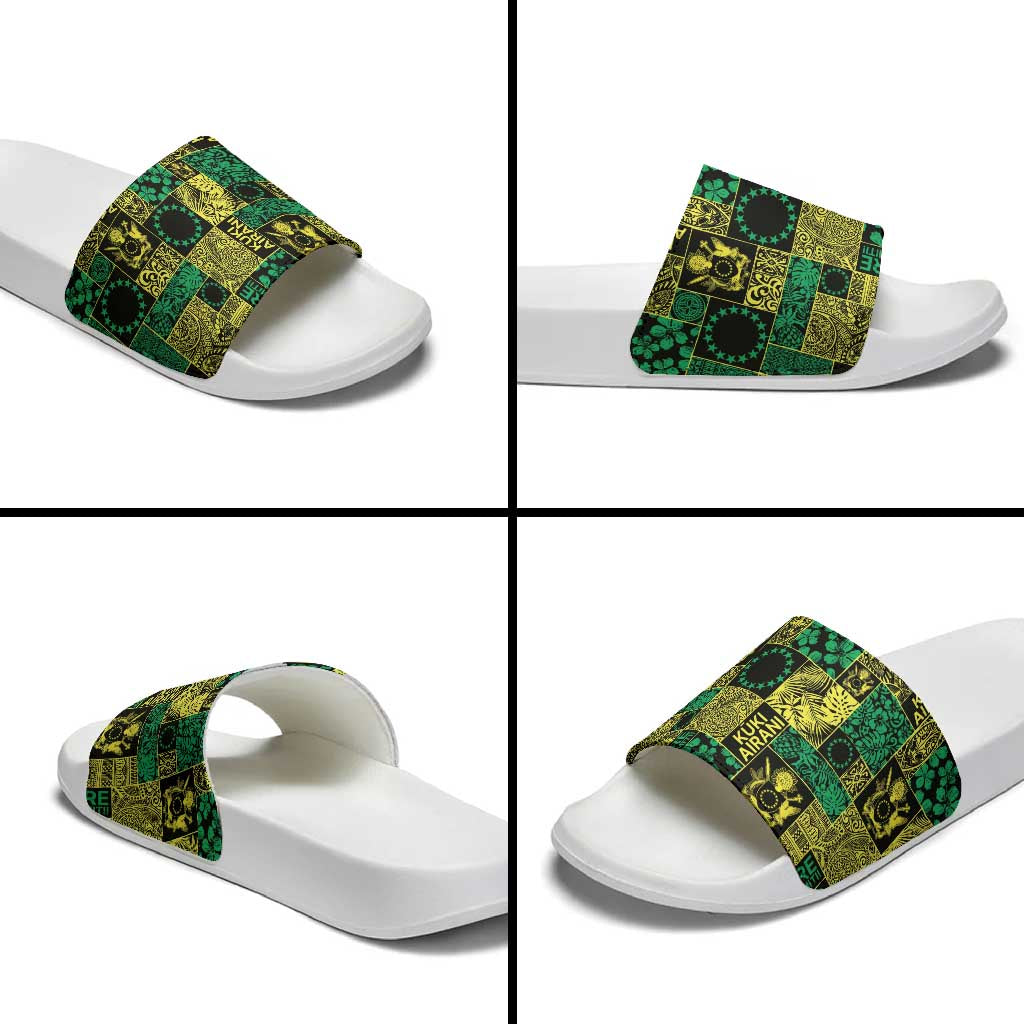 Cook Islands Mere Kiritimiti Slide Sandals Pacific Patchwork Xmas Vibes - Polynesian Pride