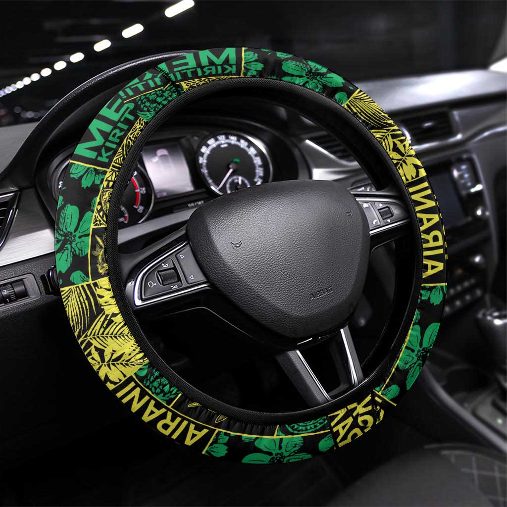 Cook Islands Mere Kiritimiti Steering Wheel Cover Pacific Patchwork Xmas Vibes LT9 Universal Fit Green - Polynesian Pride