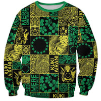 Cook Islands Mere Kiritimiti Sweatshirt Pacific Patchwork Xmas Vibes LT9 Unisex Green - Polynesian Pride