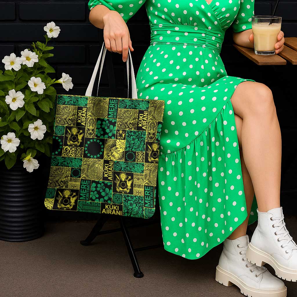 Cook Islands Mere Kiritimiti Tote Bag Pacific Patchwork Xmas Vibes - Polynesian Pride