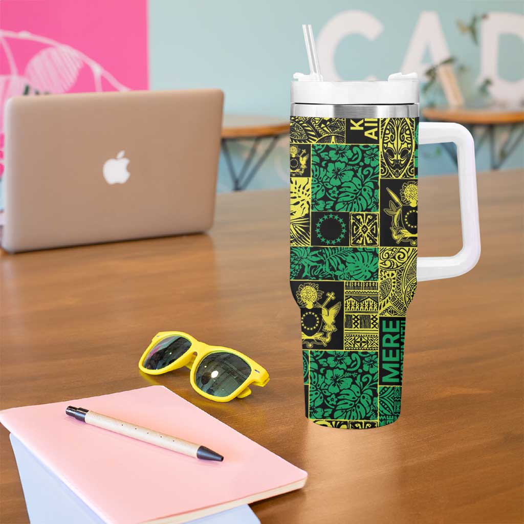 Cook Islands Mere Kiritimiti Tumbler With Handle Pacific Patchwork Xmas Vibes - Polynesian Pride