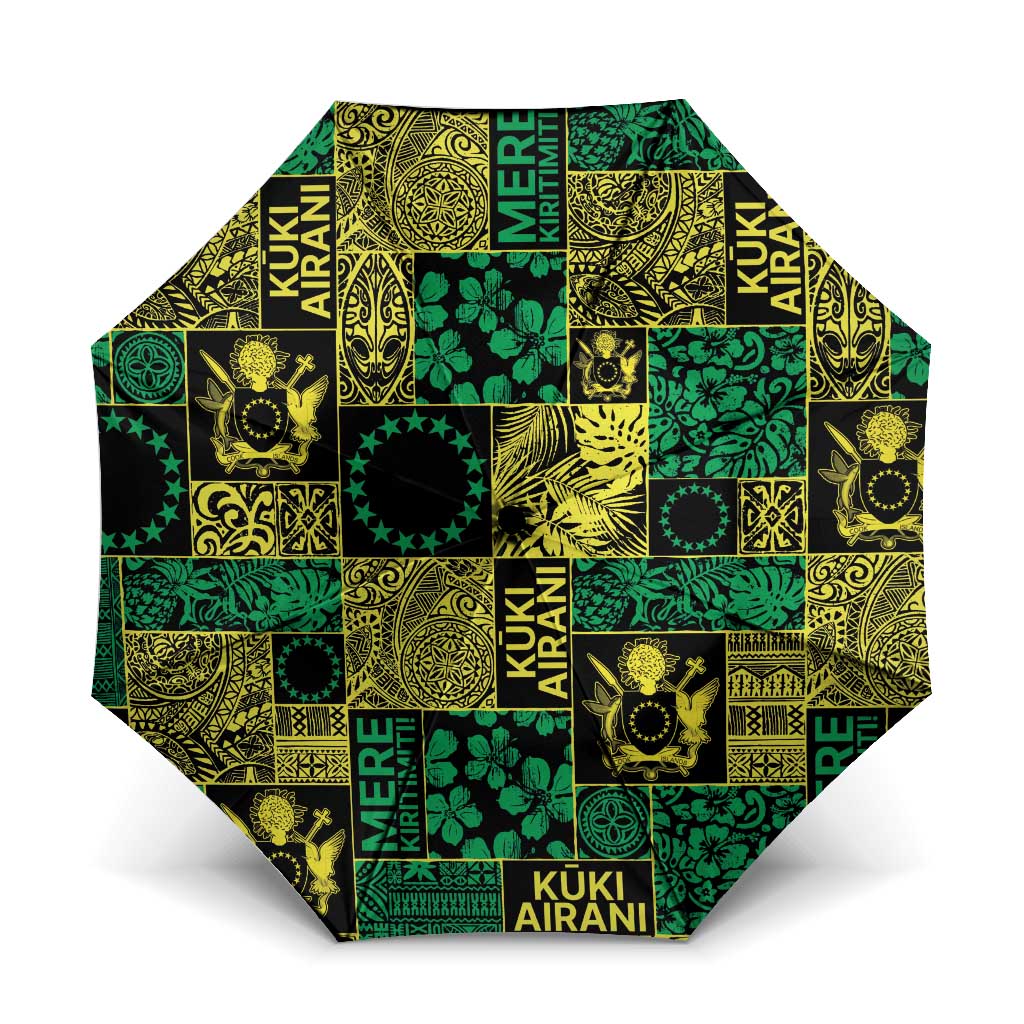 Cook Islands Mere Kiritimiti Umbrella Pacific Patchwork Xmas Vibes LT9 One Size Folded 11.42 inch Opened Diameter 37.4 inch Green - Polynesian Pride