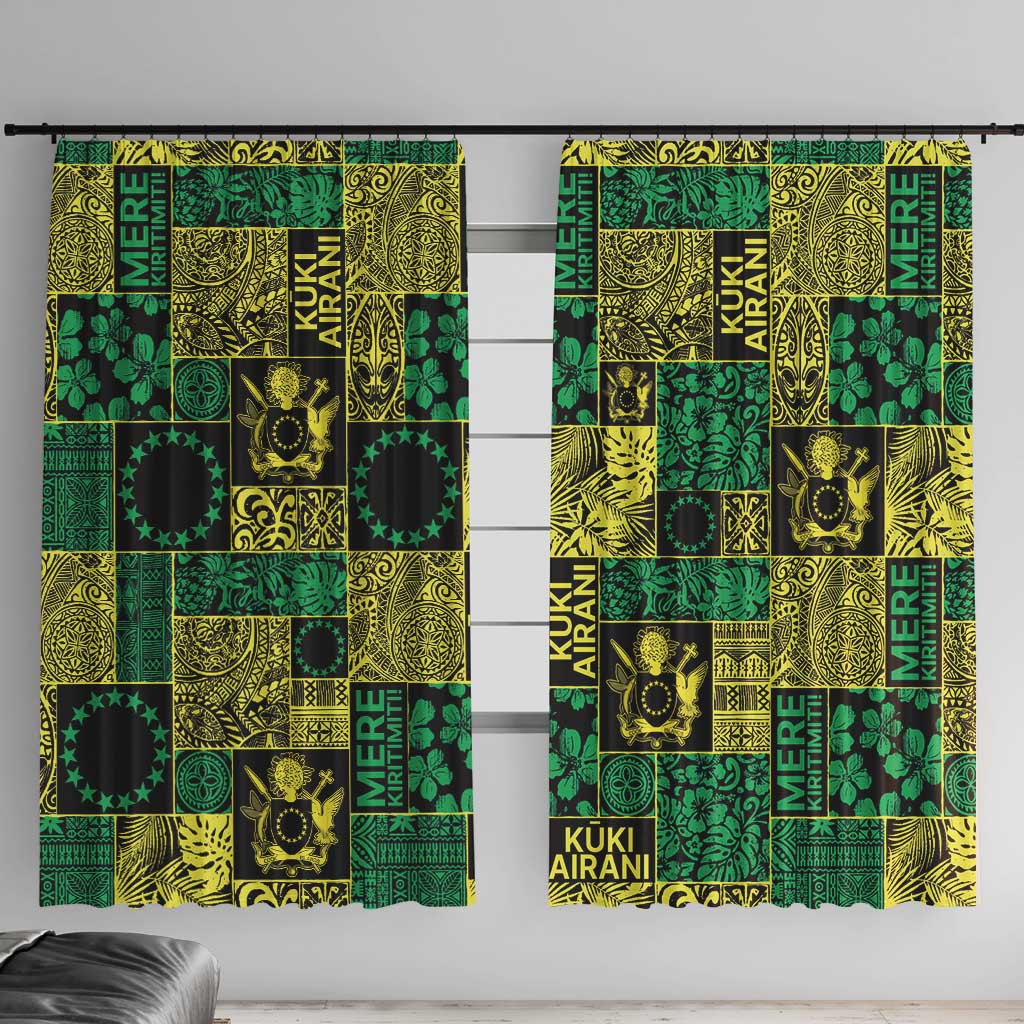 Cook Islands Mere Kiritimiti Window Curtain Pacific Patchwork Xmas Vibes LT9 With Hooks Green - Polynesian Pride