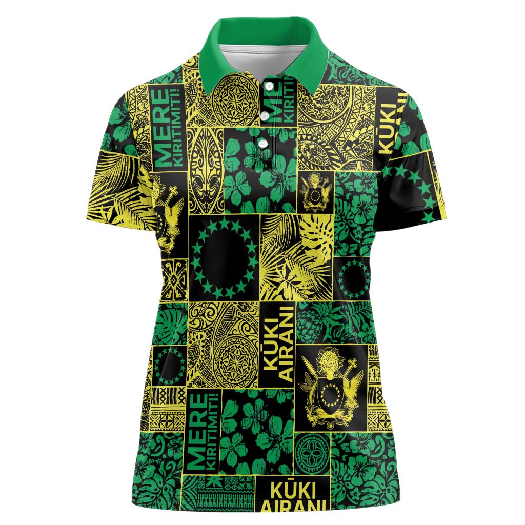 Cook Islands Mere Kiritimiti Women Polo Shirt Pacific Patchwork Xmas Vibes - Polynesian Pride