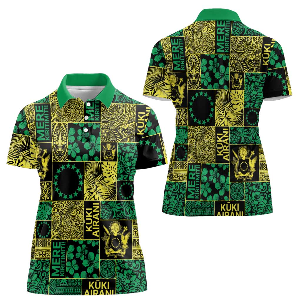 Cook Islands Mere Kiritimiti Women Polo Shirt Pacific Patchwork Xmas Vibes - Polynesian Pride