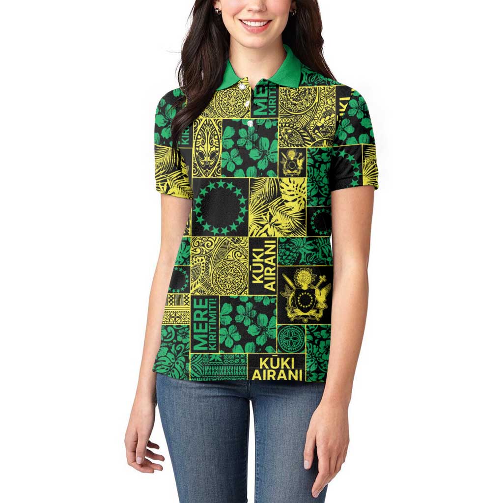 Cook Islands Mere Kiritimiti Women Polo Shirt Pacific Patchwork Xmas Vibes - Polynesian Pride