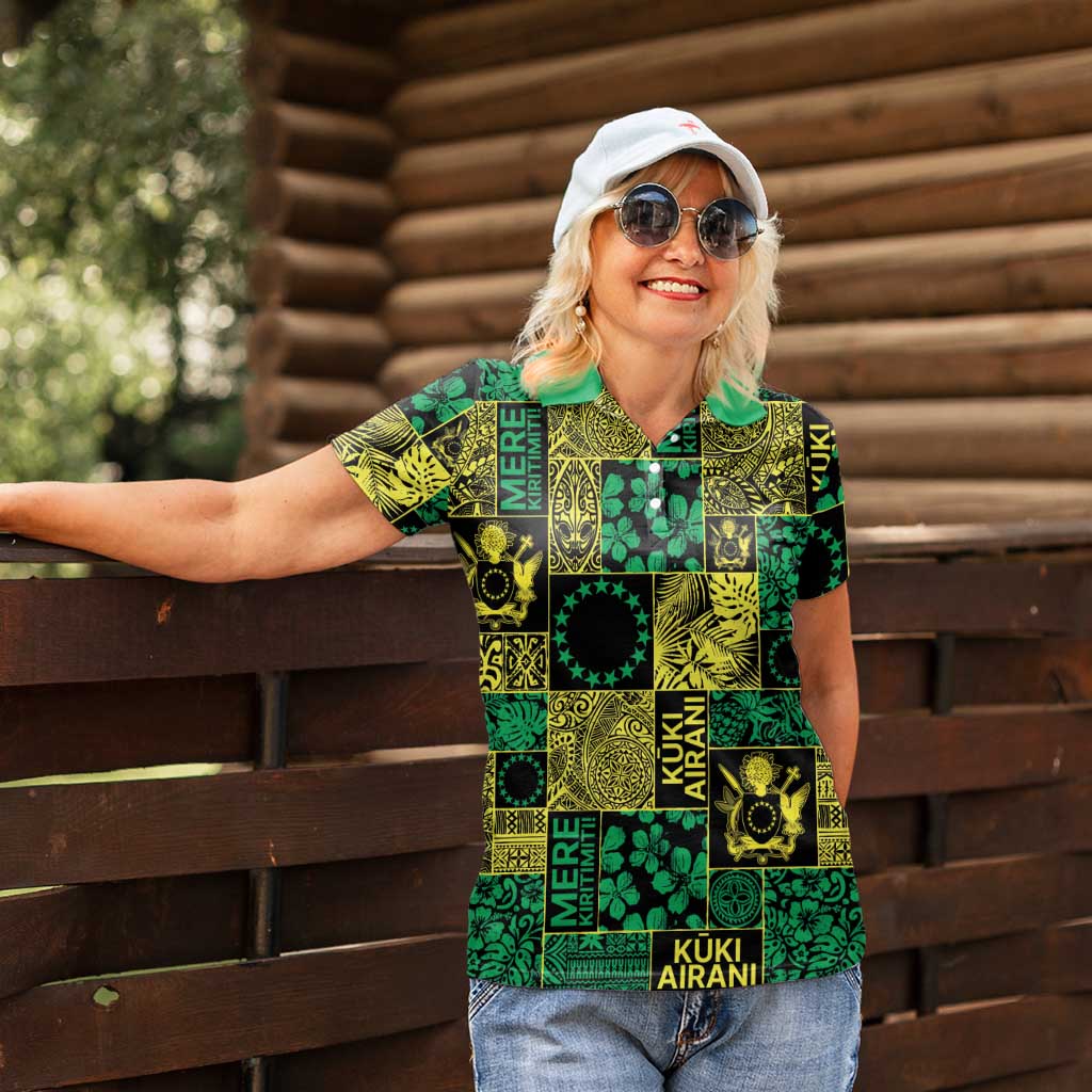 Cook Islands Mere Kiritimiti Women Polo Shirt Pacific Patchwork Xmas Vibes - Polynesian Pride