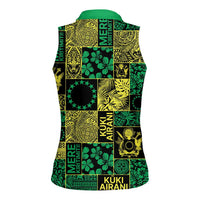 Cook Islands Mere Kiritimiti Women Sleeveless Polo Shirt Pacific Patchwork Xmas Vibes LT9 - Polynesian Pride